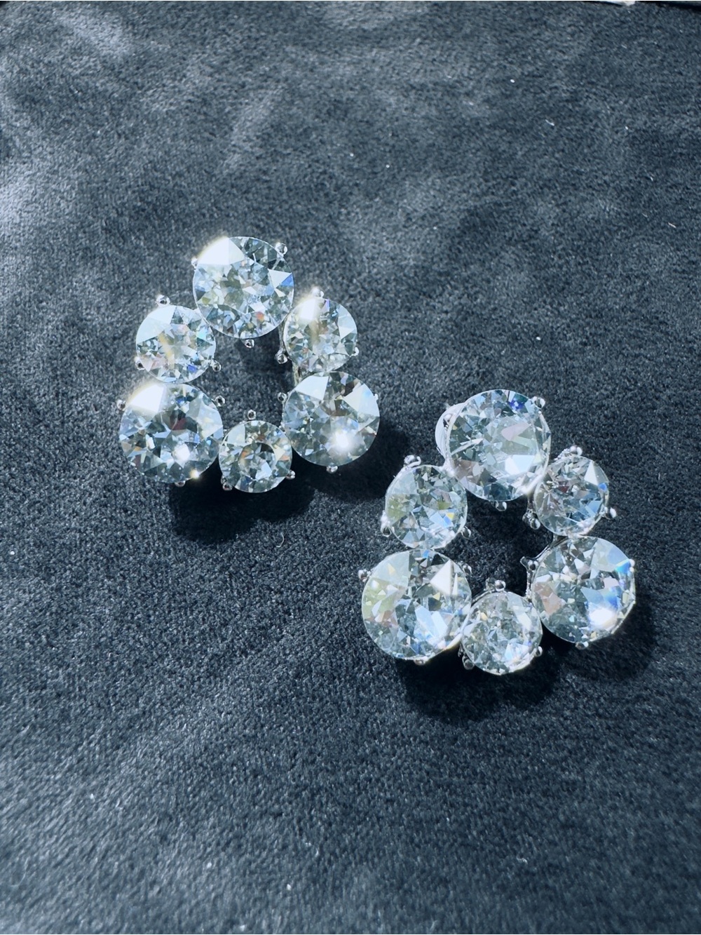 Sparkling Clear Crystal Cluster Earrings - Silver Grey Tone